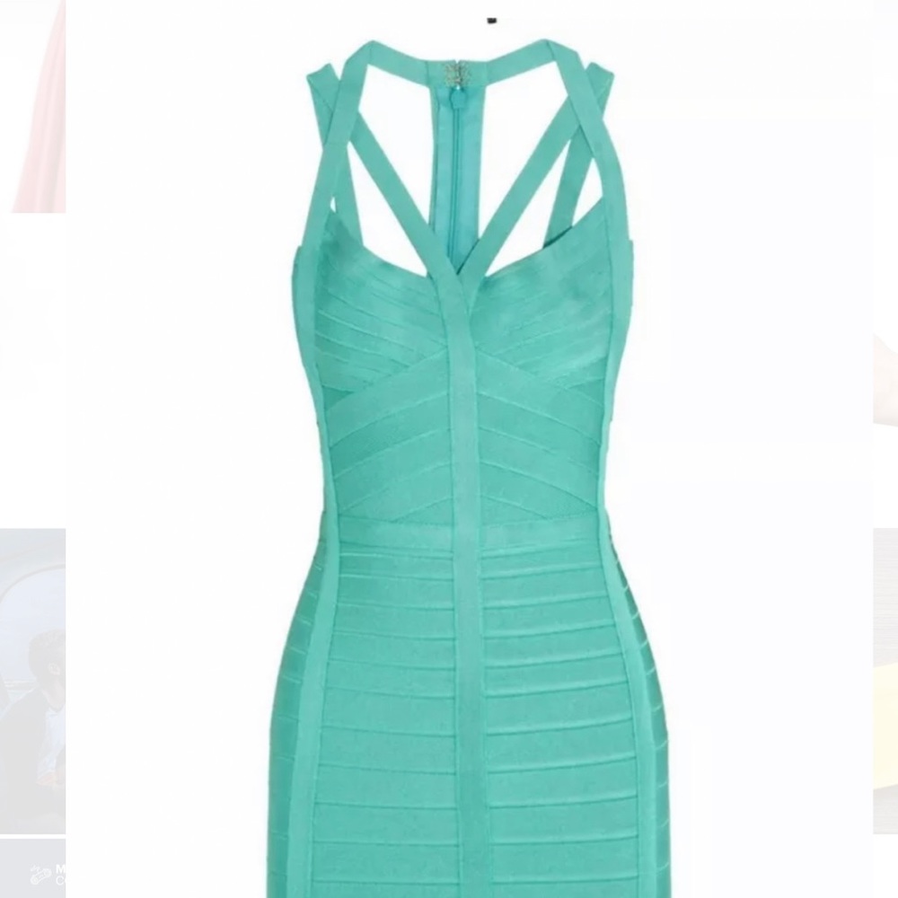 Herve Leger Juliana Bandage Dress Turquoise